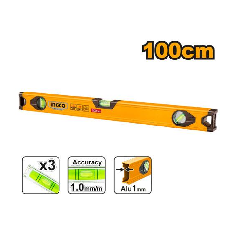 Ingco Aluminum Spirit Level 100cm with Aluminum Thickness 1mm HSL18100