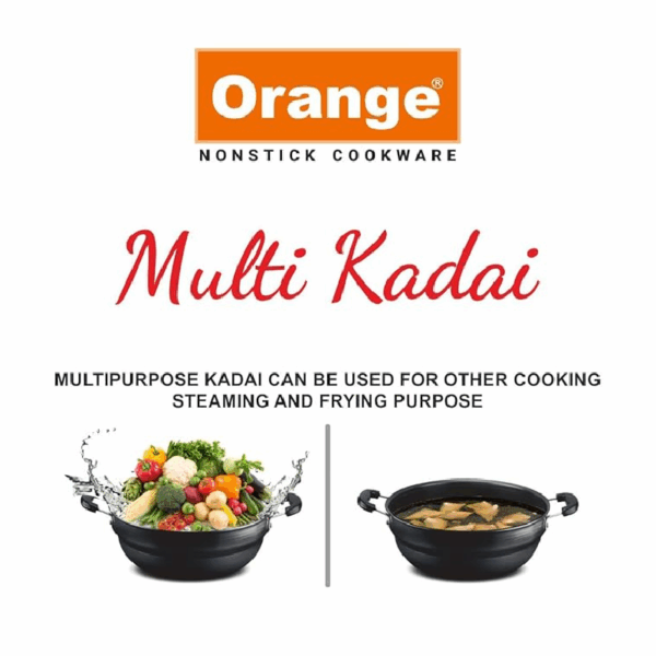 Orange All in One Multi Kadai with Idli, Dhokla & Patra Steamer Plates OHAC128