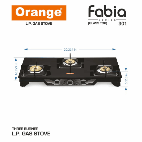 Orange Gas Stove Fabia 301 Jumbo with 3 Burner, Toughened Glass Top OLPG253