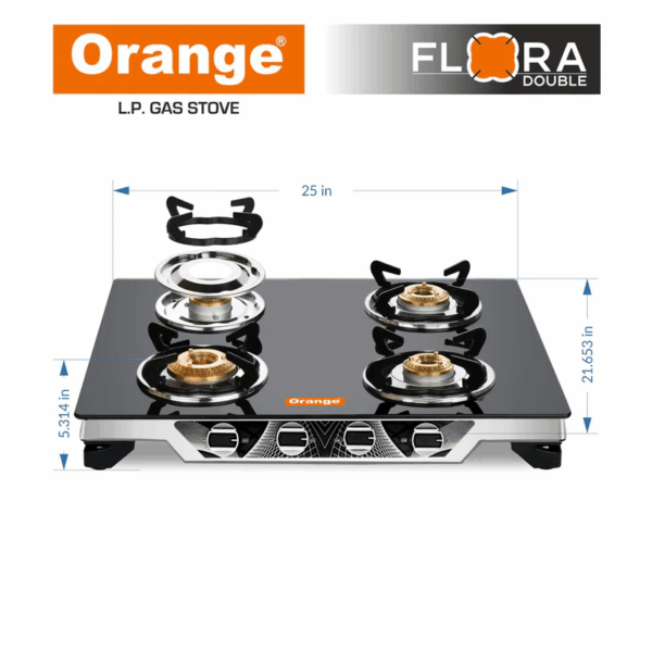 Orange Gas Stove Flora 401 with 4 Burner, Toughened Glass Top OLPG251