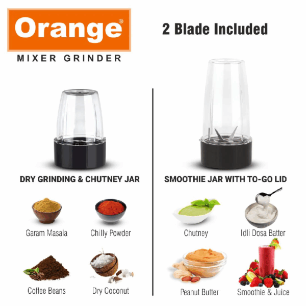 Orange Bullet Grinder 450W with 2 Jars, Nutra Blend Pro