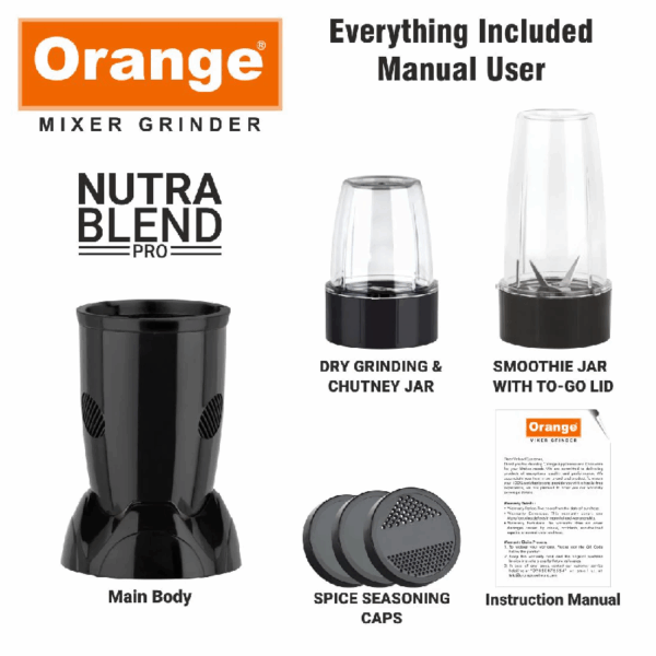 Orange Bullet Grinder 450W with 2 Jars, Nutra Blend Pro