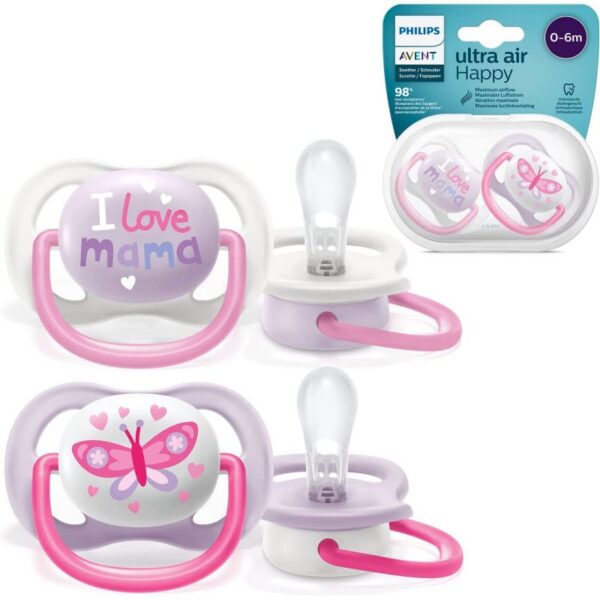 Philips Avent Soother Ultra Air Happy for Girl 0-6m 2's 080/02