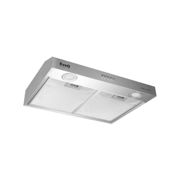 EvoQ Built-In Hood 60cm Slim Silver/Inox Range Hood with 3 Speeds, Dual Motors, LED Lights, and Aluminum Filters ECH-60CS