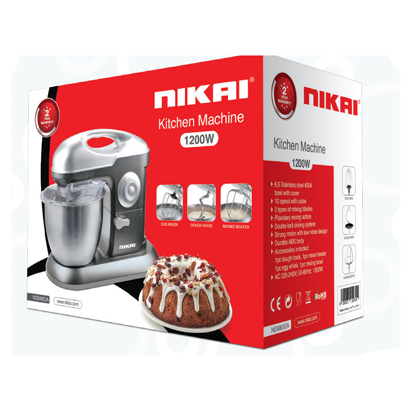 Nikai Kitchen Machine 6.5L Steel Bowl With Cover 1200W Nsm650A Stainless Steel Bowl With Cover Metal Gear 3 Blades Whisk, Dough Hook &Amp; Beater 10 Speed With Pulse 2 Nikai Kitchen Machine 6.5L Steel Bowl With Cover 1200W Nsm650A Stainless Steel Bowl With Cover Metal Gear 3 Blades Whisk, Dough Hook &Amp; Beater 10 Speed With Pulse