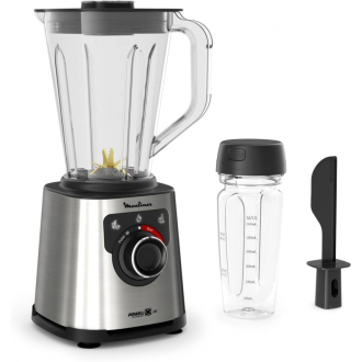 Moulinex Blender 2L Tritan Blender Jar with 2 Mills, 1200W, Titanium Coated Blades, 2x Blade Life, Powelix Life Technology, Stainless Steel Body, Backlit Speed Selector, Large Capacity Jar LM88HD27