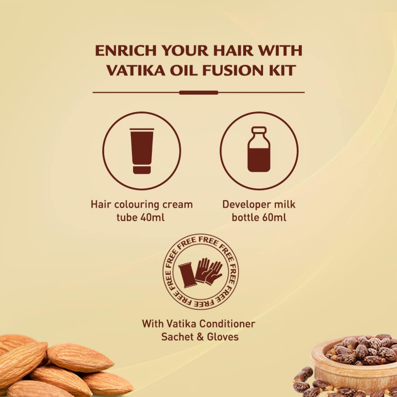 Vatika Oil Fusion Color Kit Nourishing Almond Oil, 100% Grey Coverage, Rich Colour Light Brown 5.0 6 Vatika Oil Fusion Color Kit Nourishing Almond Oil, 100% Grey Coverage, Rich Colour Light Brown 5.0 - Set Of 3 Pcs