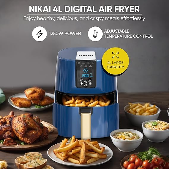 Nikai Airfryer 4L Digital 1250W Naf588D Precision Temperature Control, 7 Preset Cooking Programs, 360-Degree Air Circulation, One-Touch Operation 6 Nikai Airfryer 4L Digital 1250W Naf588D Precision Temperature Control, 7 Preset Cooking Programs, 360-Degree Air Circulation, One-Touch Operation