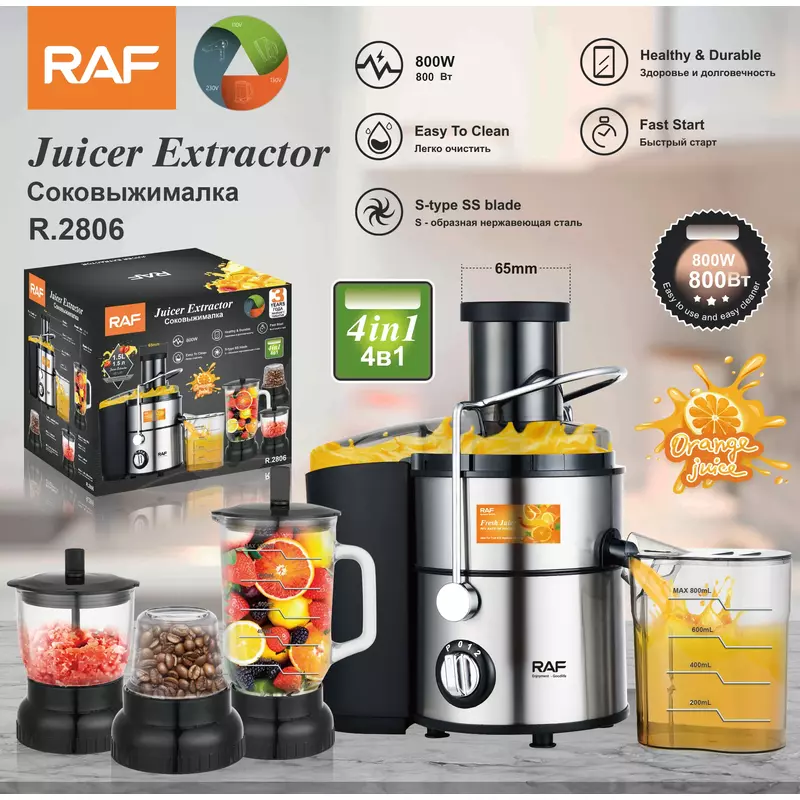 Raf Food Processor 4In1 400W 1.5L Multifunctional Plastic Jar Juicer, Blender, Chopper, Grinder With Full Copper Motor, Low Noise, Smooth Operation R.2806 7 Raf Food Processor 4In1 400W 1.5L Multifunctional Plastic Jar Juicer, Blender, Chopper, Grinder With Full Copper Motor, Low Noise, Smooth Operation R.2806