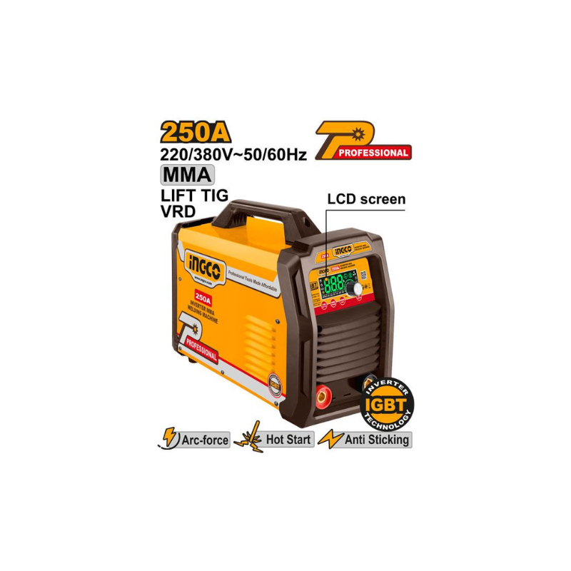 Ingco Inverter Mma/Tig Lift Welding Machine Single Phase 250A With Lcd Screen, Vrd Function Ing-Mma25079 2 Ingco Inverter Mma/Tig Lift Welding Machine Single Phase 250A With Lcd Screen, Vrd Function Ing-Mma25079