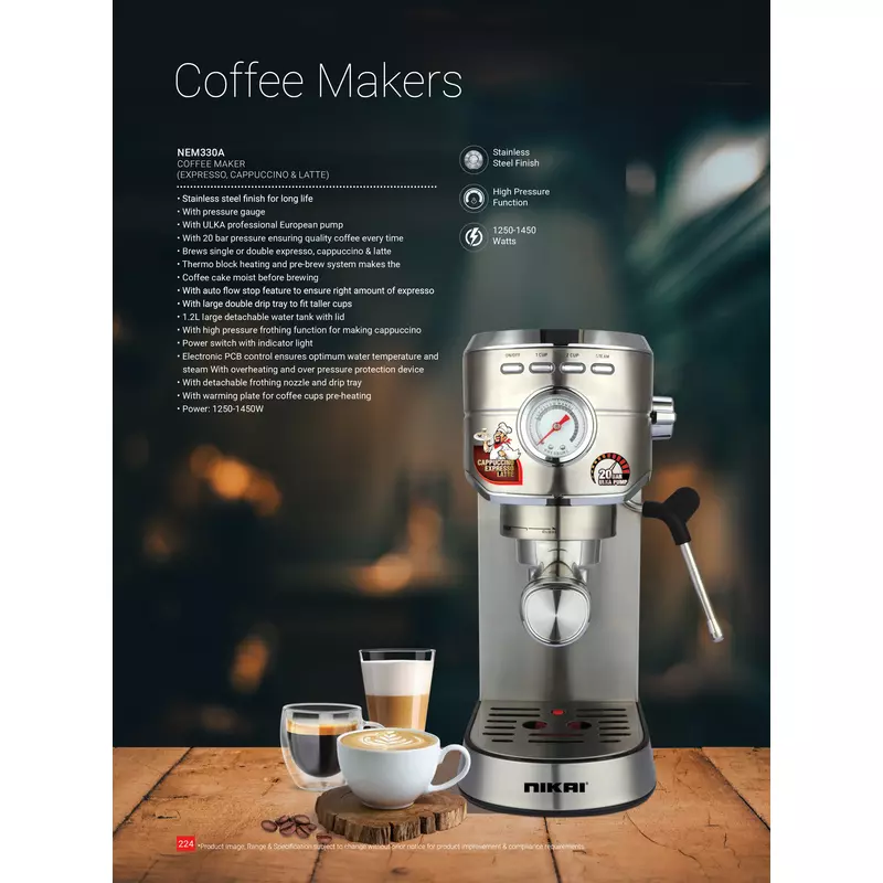 Nikai Coffee Machine 1.2L Water Tank Manual 1450W Nem330A High Pressure Frothing Function With Warming Plate And 20 Bar Pressure Pump 2 Nikai Coffee Machine 1.2L Water Tank Manual 1450W Nem330A High Pressure Frothing Function With Warming Plate And 20 Bar Pressure Pump