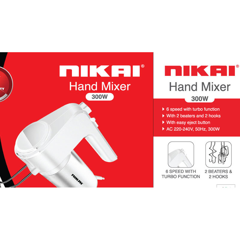 Nikai Hand Mixer 6 Speeds With Turbo Function 300W Nh787T2 2 Beaters For Eggs And Cream And 2 Hooks For Mixing Dough With Easy Eject Button 1 Nikai Hand Mixer 6 Speeds With Turbo Function 300W Nh787T2 2 Beaters For Eggs And Cream And 2 Hooks For Mixing Dough With Easy Eject Button