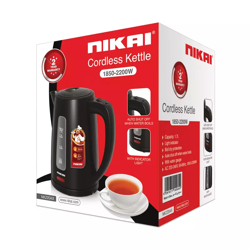 Nikai Jug Kettle 1.7L Plastic With Water Guage 2200W Nk220Ax Automatic Shut Off Boil Dry Protection With Indicator 2 Nikai Jug Kettle 1.7L Plastic With Water Guage 2200W Nk220Ax Automatic Shut Off Boil Dry Protection With Indicator