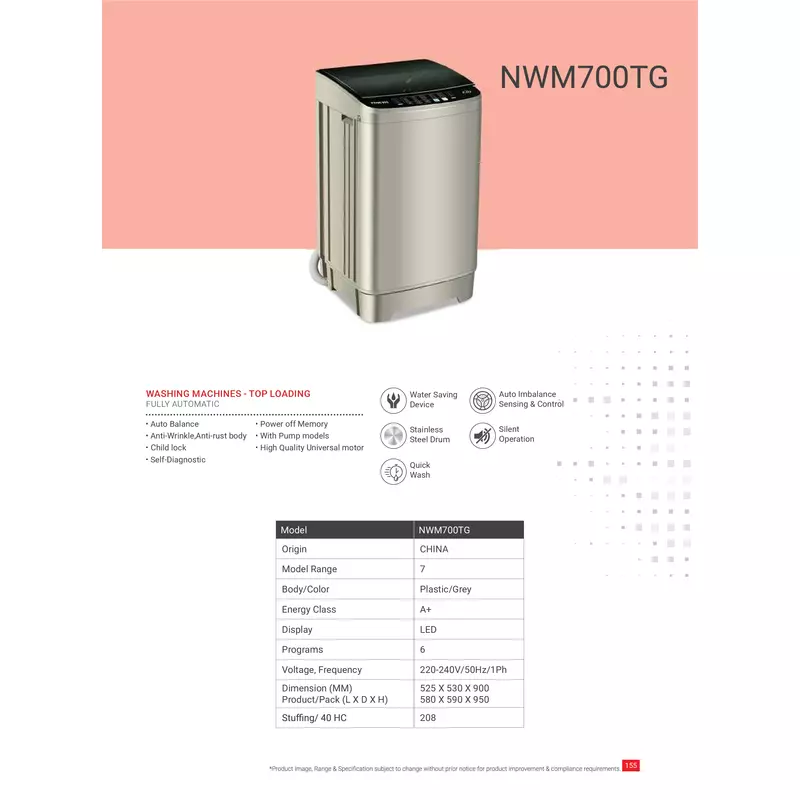 Nikai Washing Machine 7Kg Top Load Stainless Steel Drum Nwm700Tg Auto Balance With Pump Models Water Saving Device High Quality Motor 2 Nikai Washing Machine 7Kg Top Load Stainless Steel Drum Nwm700Tg Auto Balance With Pump Models Water Saving Device High Quality Motor