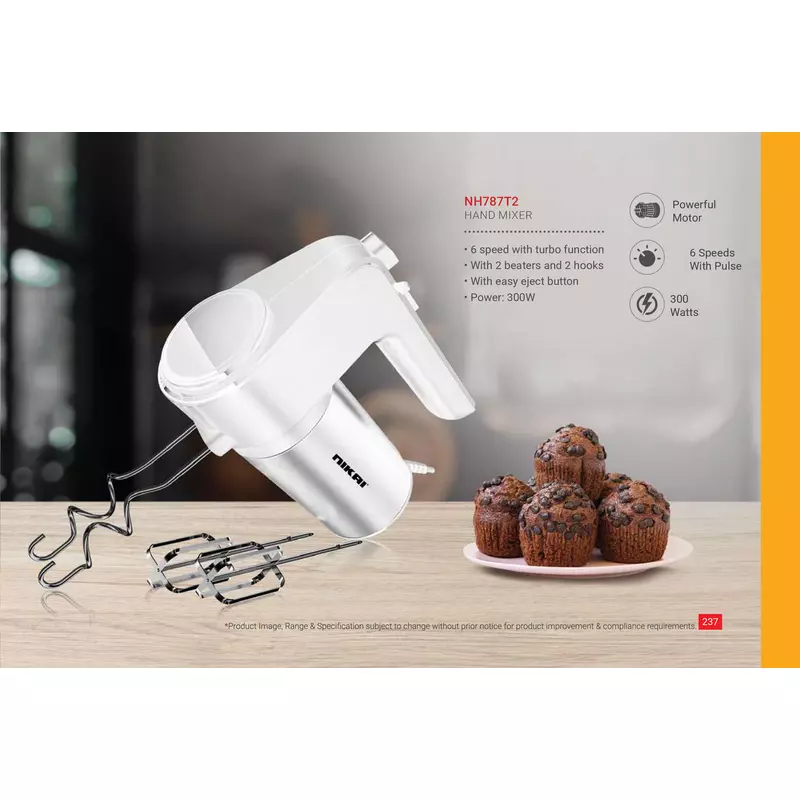 Nikai Hand Mixer 6 Speeds With Turbo Function 300W Nh787T2 2 Beaters For Eggs And Cream And 2 Hooks For Mixing Dough With Easy Eject Button 2 Nikai Hand Mixer 6 Speeds With Turbo Function 300W Nh787T2 2 Beaters For Eggs And Cream And 2 Hooks For Mixing Dough With Easy Eject Button