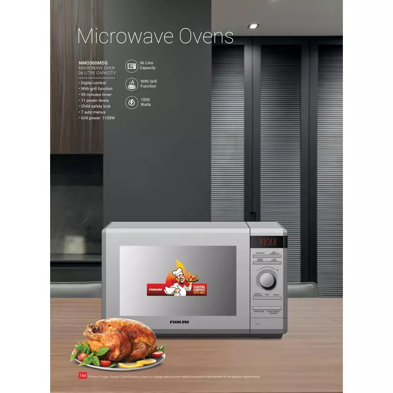 Nikai Microwave 36L Digital 11 Power Levels With Grill Function 1100W Nmo360Mdg 95 Mins Timer 11 Power Levels 7 Auto Menus 2 Nikai Microwave 36L Digital 11 Power Levels With Grill Function 1100W Nmo360Mdg 95 Mins Timer 11 Power Levels 7 Auto Menus