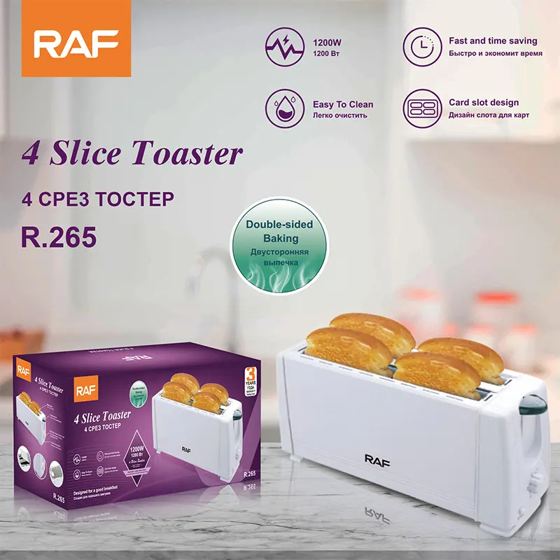 Raf Bread Toaster 4 Slice 1200W, Double Sided Baking, Card Slot Design R.265 6 Raf Bread Toaster 4 Slice 1200W, Double Sided Baking, Card Slot Design R.265