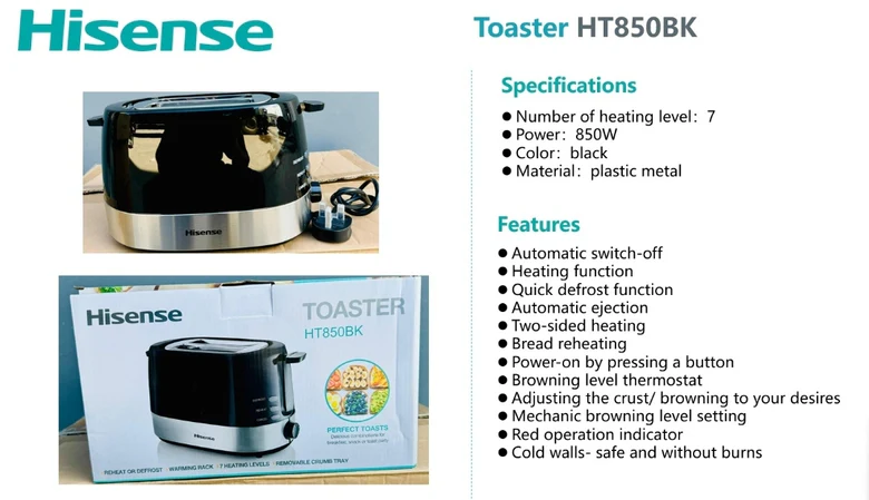 Hisense Black Toaster 850 Watts Ht850Bk 4 Hisense Black Toaster 850 Watts Ht850Bk