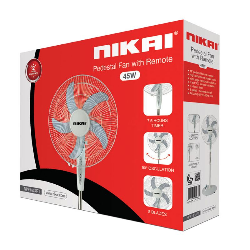 Nikai Stand Fan 16 Inch Padestal Fan W/Remote 45W Npf1634Rt 7.5 Hours Timer High Performance Copper Motor 3 Speeds Low, Medium And High 5 Nikai Stand Fan 16 Inch Padestal Fan W/Remote 45W Npf1634Rt 7.5 Hours Timer High Performance Copper Motor 3 Speeds Low, Medium And High