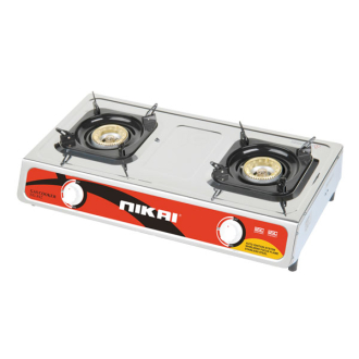 Nikai Gas Cooker 2 Burner Steel NG842 Stainless Steel Auto Ignition System Blue Flame
