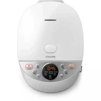 Philips Rice Cooker 1.8L 790W, Smaryt Fuzzy Logic 3D Heating, 10 Food Menus, 2.0-mm Pot Extra-Thick Non-stick Easy to Clean, 12-hour Preset Timer, 480hrs Automatic Keep Warm Function, 8 Prefix Programs HD4515/55