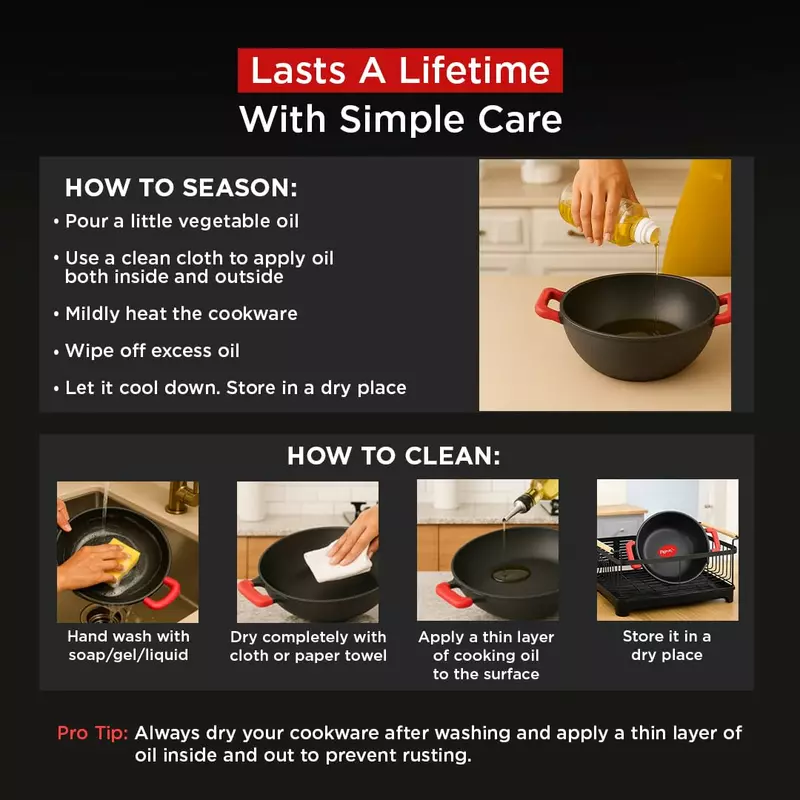 Pigeon Imperi Luxe Cast Iron Kadai 26Cm – Natural Non-Stick, Toxin-Free &Amp; Durable Cookware Sap 16301 9 Pigeon Imperi Luxe Cast Iron Kadai 26Cm – Natural Non-Stick, Toxin-Free &Amp; Durable Cookware Sap 16301