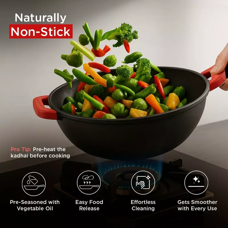 Pigeon Imperi Luxe Cast Iron Kadai 26Cm – Natural Non-Stick, Toxin-Free &Amp; Durable Cookware Sap 16301 4 Pigeon Imperi Luxe Cast Iron Kadai 26Cm – Natural Non-Stick, Toxin-Free &Amp; Durable Cookware Sap 16301