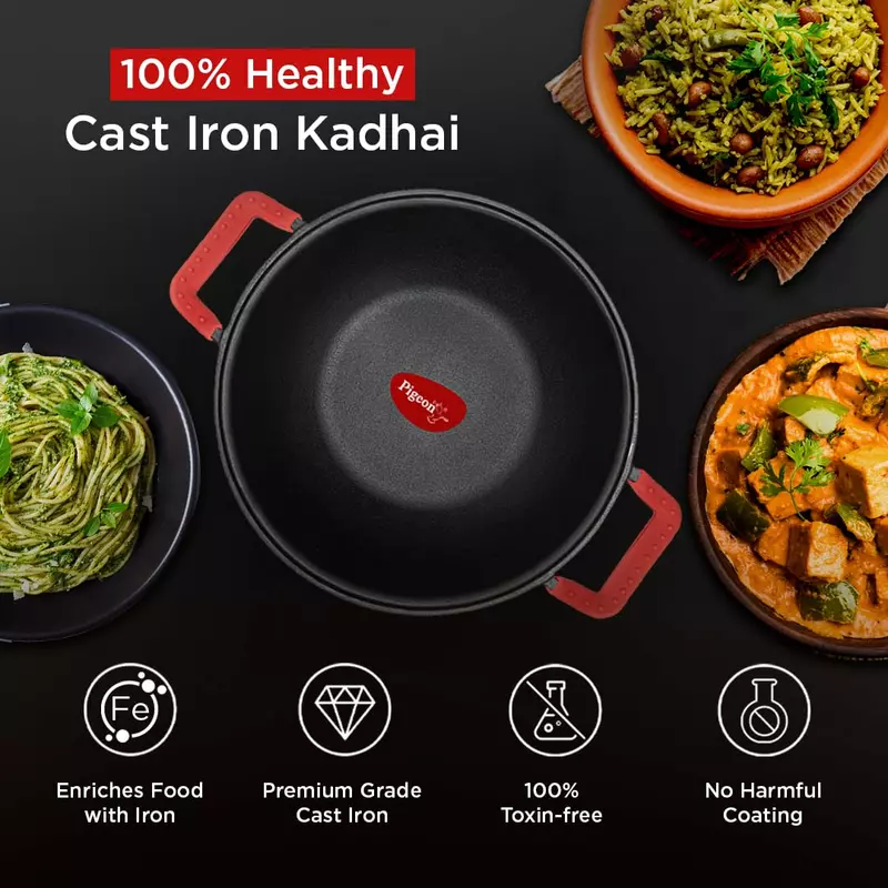 Pigeon Imperi Luxe Cast Iron Kadai 26Cm – Natural Non-Stick, Toxin-Free &Amp; Durable Cookware Sap 16301 3 Pigeon Imperi Luxe Cast Iron Kadai 26Cm – Natural Non-Stick, Toxin-Free &Amp; Durable Cookware Sap 16301