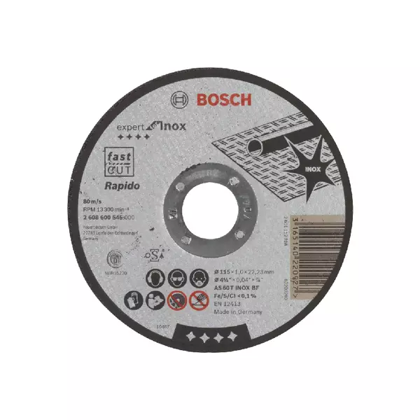 Bosch Expert For Inox Straight Cutting Disc 115 X 22.23 X 1Mm 2608600545 1 Bosch Expert For Inox Straight Cutting Disc 115 X 22.23 X 1Mm 2608600545