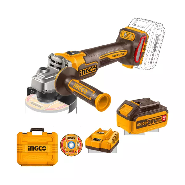 Ingco Cordless Angle Grinder 1000W With Brushless Motor, Cutting Disc, Battery &Amp; Charger Cagli271532 1 Ingco Cordless Angle Grinder 1000W With Brushless Motor, Cutting Disc, Battery &Amp; Charger Cagli271532