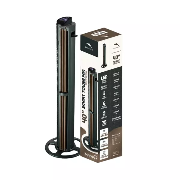 Dolphin Smart Tower Fan 40'' 75W, Led Touch Screen, Remote Control, 3 Fan Modes Me-Tf4075-R 1 Dolphin Smart Tower Fan 40'' 75W, Led Touch Screen, Remote Control, 3 Fan Modes Me-Tf4075-R