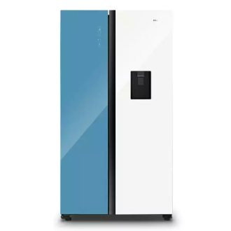 Hisense White And Khaki Glass Side By Side Fridge 508L H670SDK-WD