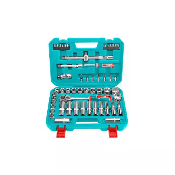 Total Socket Set 1/2&Quot; With Three Colour Soft Handle, Chromed Plated, Heat Treated Tht121602 (Pack Of 62Pcs) 1 Total Socket Set 1/2&Quot; With Three Colour Soft Handle, Chromed Plated, Heat Treated Tht121602 (Pack Of 62Pcs)