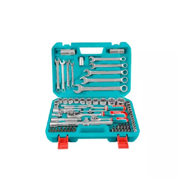Total Socket Set 1/4&Quot; &Amp; 1/2&Quot; With Three Colour Soft Handle, Chromed Plated, Heat Treated Tht421802 (Pack Of 82Pcs) 1 Total Socket Set 1/4&Quot; &Amp; 1/2&Quot; With Three Colour Soft Handle, Chromed Plated, Heat Treated Tht421802 (Pack Of 82Pcs)